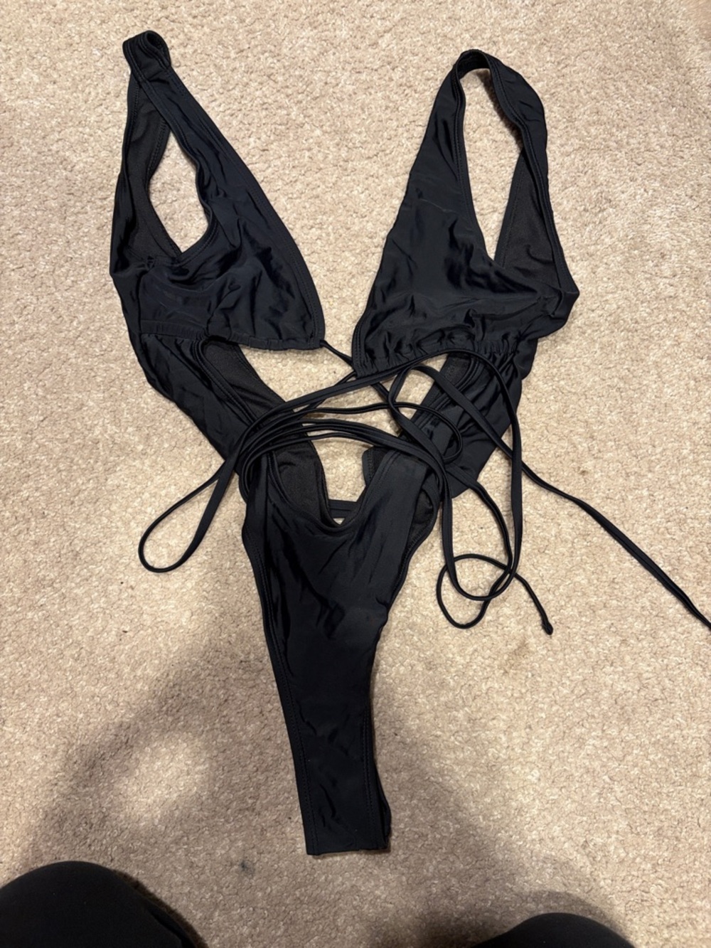 Black Strappy One-Piece Cutout Swimsuit